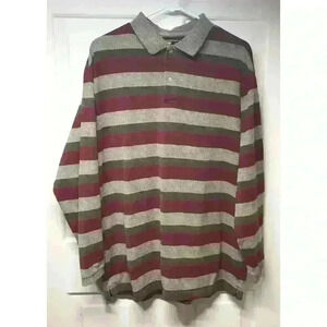 CHAPS Ralph Lauren Polo Shirt Mens Med Long Sleeve Collared Striped Rugby Y2K